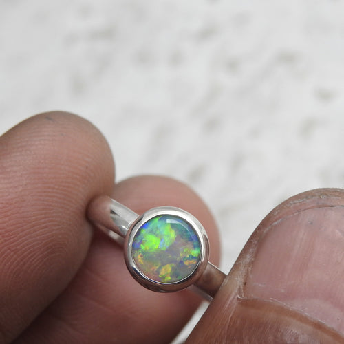 Natural Lightning Ridge Solid Opal Sterling Silver Ring