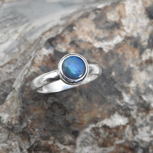 Lightning Ridge Solid Natural Black Opal Sterling Silver Ring