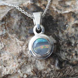 Lightning Ridge Solid Natural Opal Double Sides Pendant Necklace