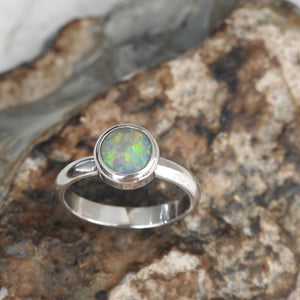 Natural Lightning Ridge Solid Opal Sterling Silver Ring