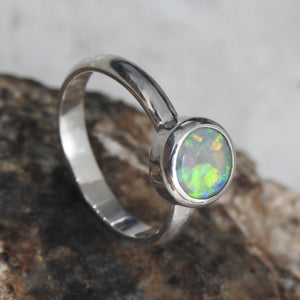 Natural Lightning Ridge Solid Opal Sterling Silver Ring