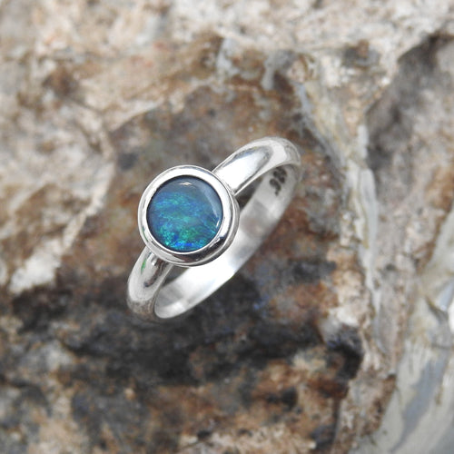 Lightning Ridge Solid Natural Black Opal Sterling Silver Ring