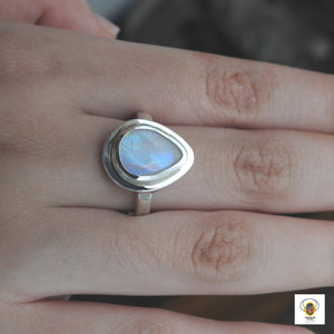 Natural Australian Coober Pedy Solid Opal Sterling Silver Ring