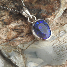 Load image into Gallery viewer, Solid Lightning Ridge Natural Black Opal Silver Pendant Necklace