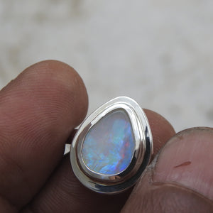 Natural Australian Coober Pedy Solid Opal Sterling Silver Ring