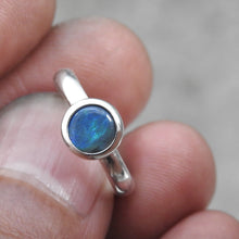 Load image into Gallery viewer, Lightning Ridge Solid Natural Black Opal Sterling Silver Ring