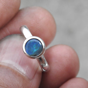 Lightning Ridge Solid Natural Black Opal Sterling Silver Ring