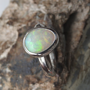 Natural Australian Solid Opal Sterling Silver Ring