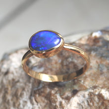 Load image into Gallery viewer, Lightning Ridge Solid Black Opal Ring with Blue Color