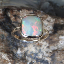 Load image into Gallery viewer, Solid Coober Pedy White Opal Ring with Multi-Color Fires