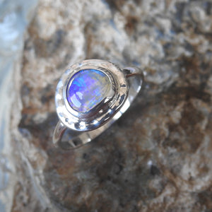 Lightning Ridge Solid Natural Crystal Opal Sterling Ring