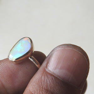 Coober Pedy Solid Natural White Opal Ring