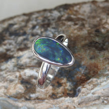 Load image into Gallery viewer, Solid Lightning Ridge Black Opal Sterling Ring